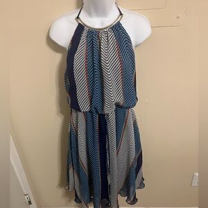 City Studio Blue and White Asymmetrical Tiered Sundress